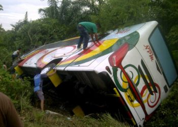 Bus NPM (BA 5678) Menabrak Pohon Kelapa, 18 Orang Luka-luka
