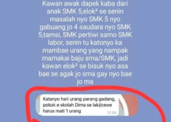 Ngeri! Sebut “Urang Parang Gadang”, Ini Pesan Info Tawuran Pelajar yang Beredar di Medsos