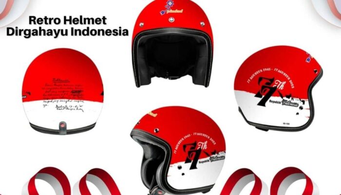 Keren! Ada Helm Retro Modern Merah Putih “Dirgahayu RI ke-77” Produksi PT Pindad
