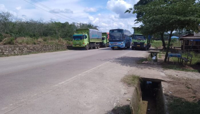 Truk Parkir di Bahu Jalinsum Sungai Betung Dharmasraya Resahkan Warga Pengguna Jalan