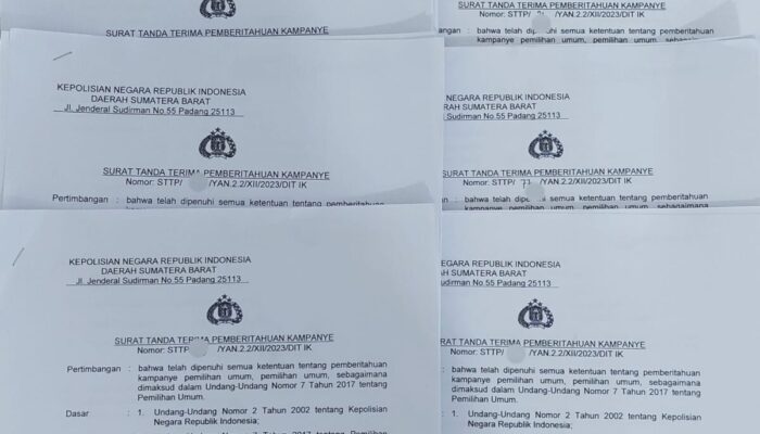 Polda Sumbar Terbitkan Ratusan STTP Kampanye dalam Tiga Minggu
