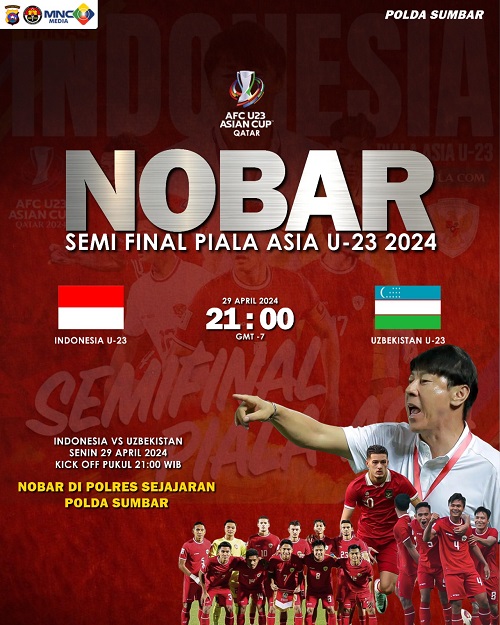 Polda Sumbar menggelar Nobar Timnas U23 di sejumlah titik. IST