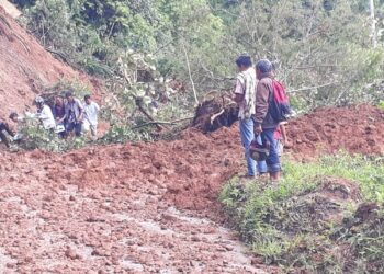 Material longsor menutupi badan jalan Malalak, Minggu (12/5/2024). IST