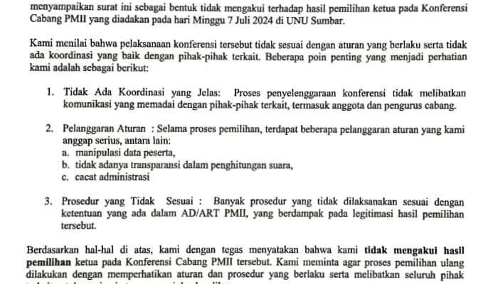 Konfercab PMII Padang Dinilai Tidak Sah