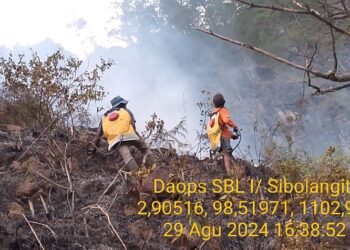 Kebakaran hutan dan lahan atau Karhutla kembali terjadi di Desa Tongging, Kecamatan Merek, Kabupaten Karo, Provinsi Sumatera Utara,