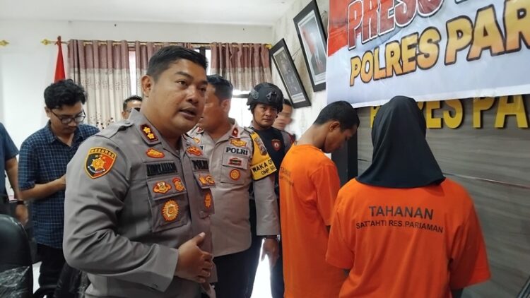 Penangkapan pelaku kasus eksploitasi anak di Mapolres Pariaman. MITHA