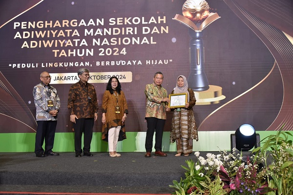 SDN 03 Pakan Labuah Bukittinggi menerima penghargaan sebagai Sekolah Adiwiyata Nasional Tahun 2024 dari KLHK.