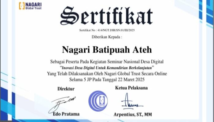 Nagari Batipuah Ateh Jadi Pilot Project Nagari Digital di Sumbar