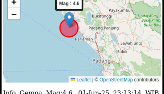 Gempa Magnitudo 4,2 Guncang Sumbar, Getaran Dirasakan Cukup Kuat di Padang