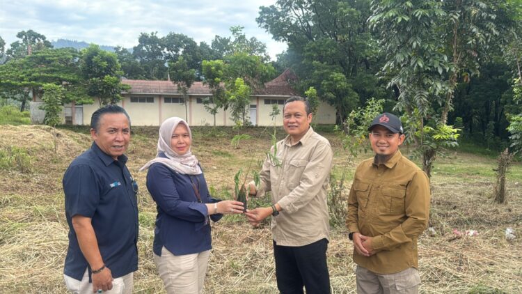Ka Sie Keuangan dan Umum Unit CSR PT Semen Padang Nila Puspa Reni menyerahkan bibit Kaliandra Merah kepada Ketua Harian Kwarda Sumbar Yulius beberapa waktu lalu. IST