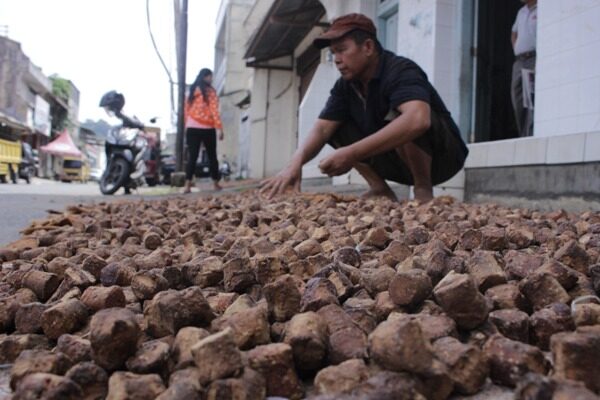 Pekerja tengah menjemur gambir di Pasa Gadang, Kota Padang beberapa waktu yang lalu. Pemprov Sumbar bersama pemerintah kabupaten/kota terus mematangkan rencana hilirisasi produk gambir Sumbar. Dok. HALUAN