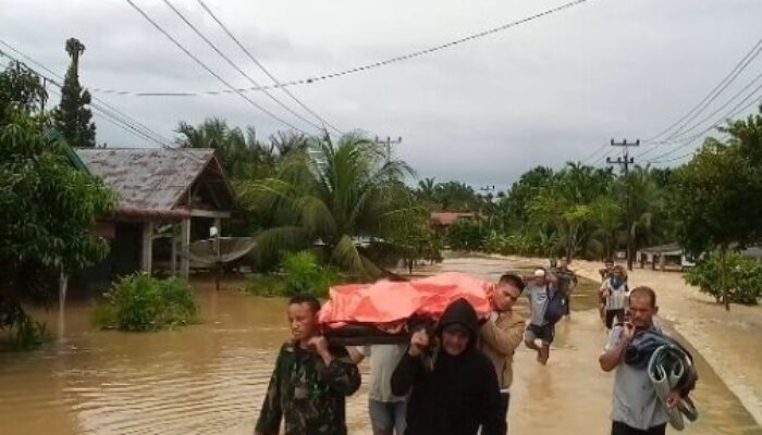 Banjir  Pasbar Akibatkan Putus Akses jalan, Jenazah Warga Terpaksa Ditandu Estafet di Jembatan Batang Saman