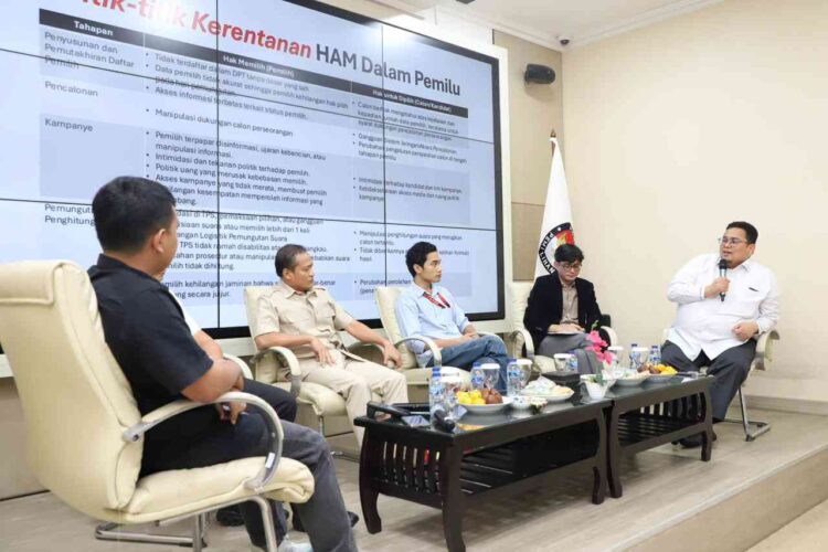 Diskusi publik yang digelar Koalisi Pewarta Pemilu dan Demokrasi (KPPDEM) bertajuk Menegakkan HAM dalam Pemilu dan Pemilihan di Media Center KPU, Jakarta, Rabu (19/11/2025). IST