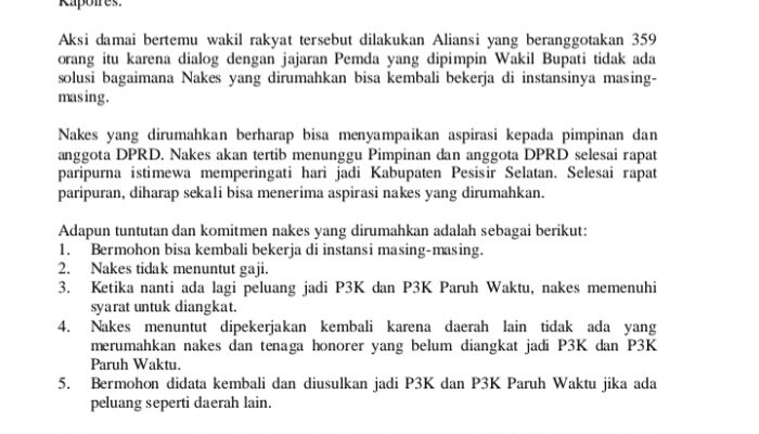 Ratusan Nakes Honorer Dirumahkan Bakal Gelar Aksi Damai ke DPRD Pessel, Tuntut Keadilan
